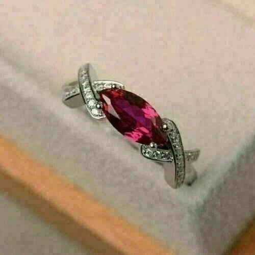 Classic Art Deco Style Marquise Cut Lab Created Diamond 925 Silver Ring For Her