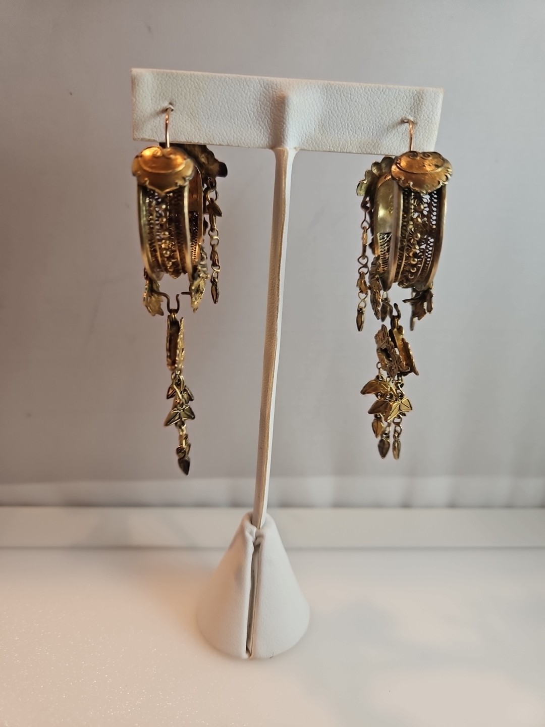 Vintage DESIGNER Signed Baroque Curled Gilt Leaf FRENCH EARRINGS – GORGEOUS Help