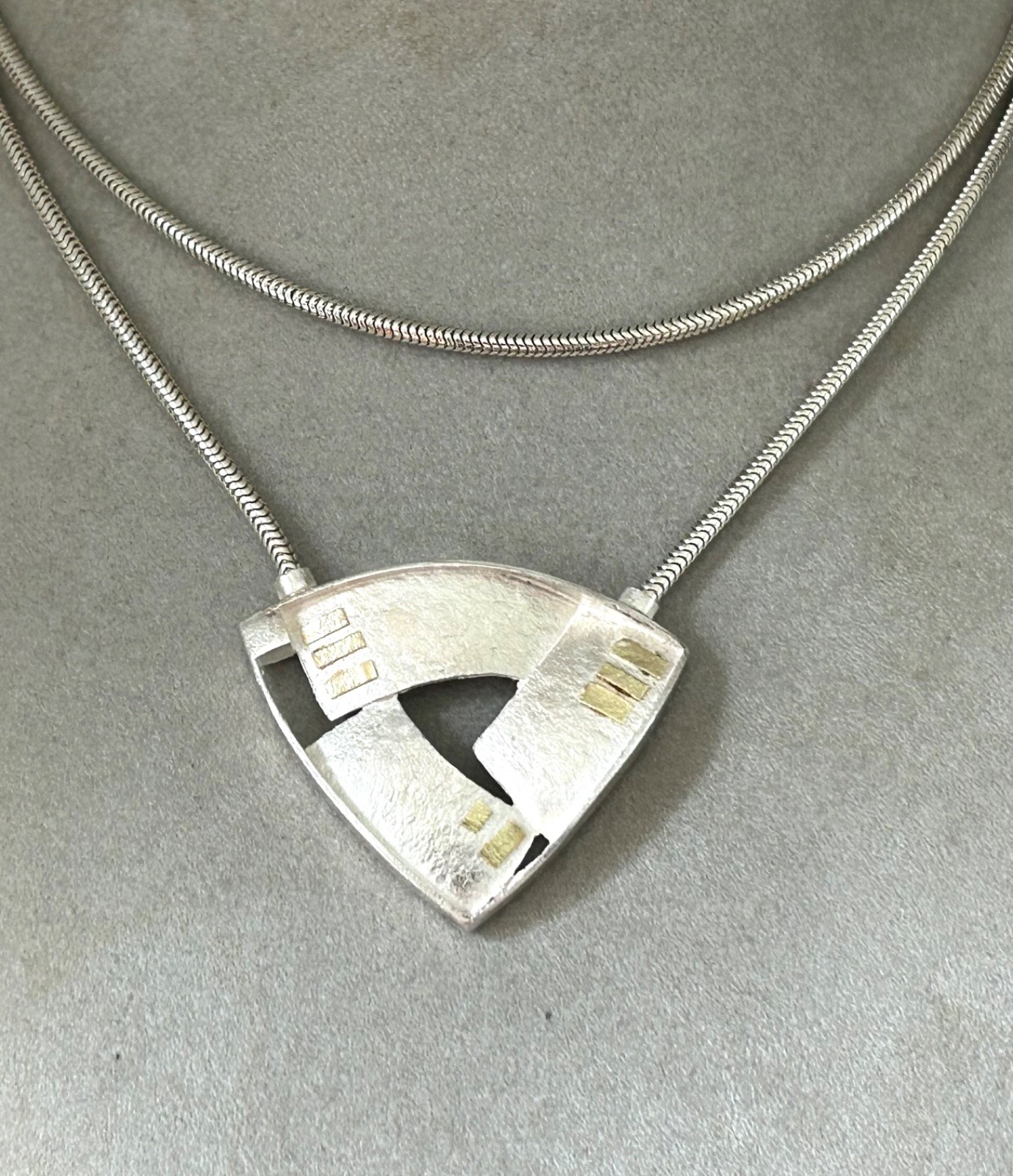 Vintage Anne Besse Shepherd Artisan Sterling Silver & 14K Pendant Necklace