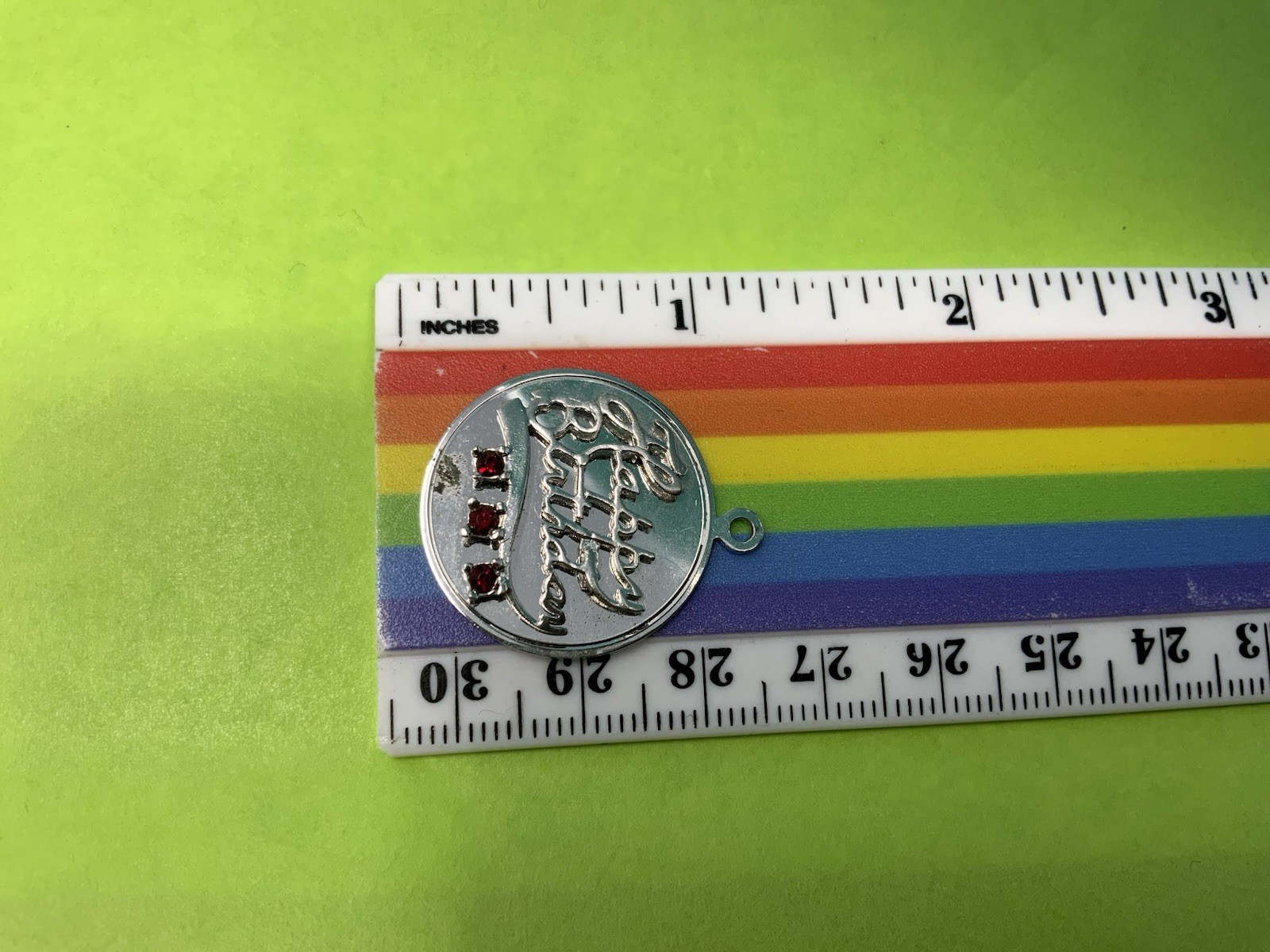 Vintage Sterling Silver Happy Birthday Red Gemstone January July Charm 5g