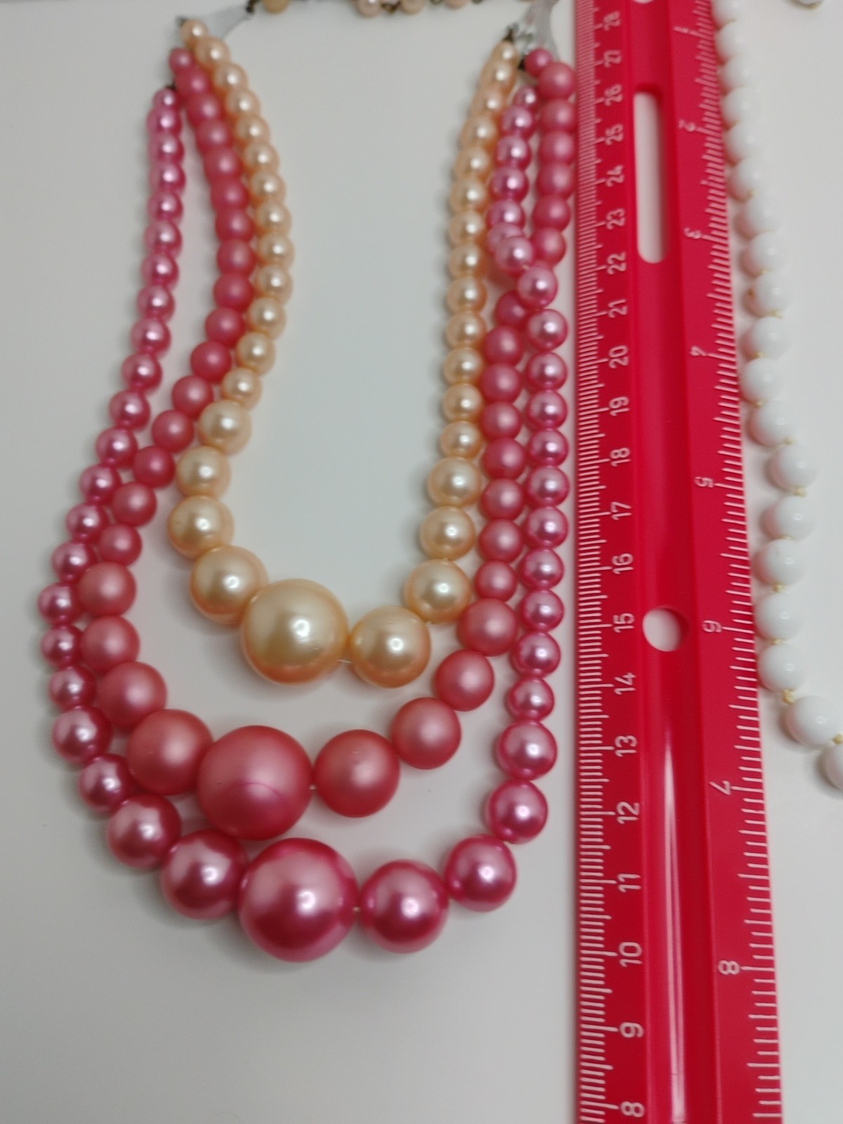 Japan On Clasp Two Necklaces ,Pink And White Faux Pearls, , Vtg