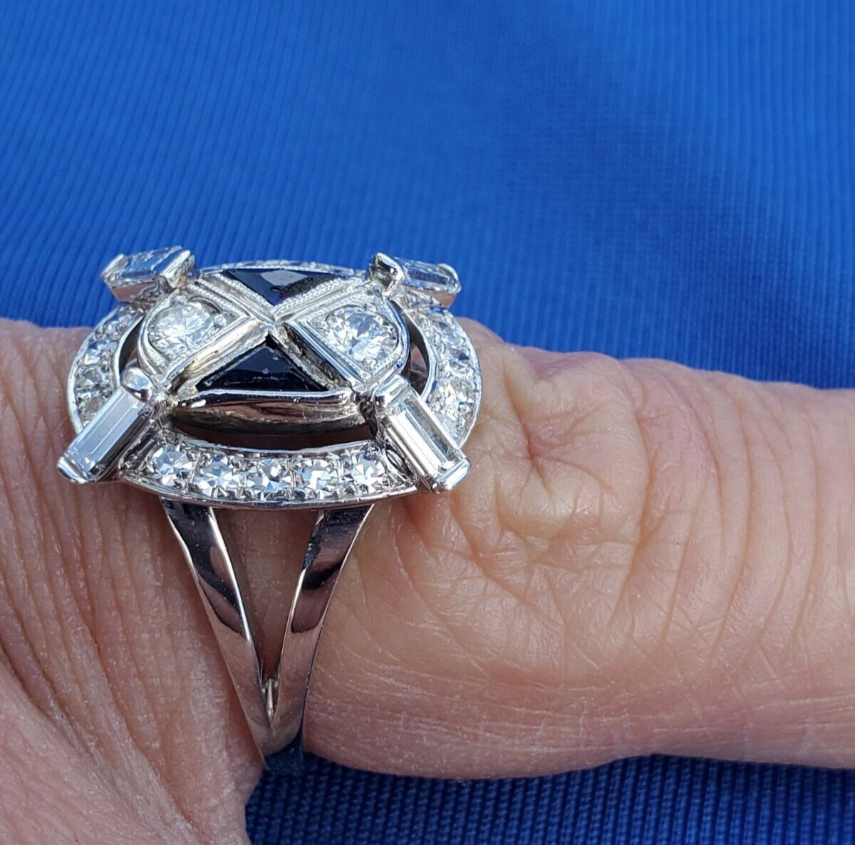 Original EARTH MINED DIAMOND Deco Sapphire Engagement Ring Vintage 18K GOLD