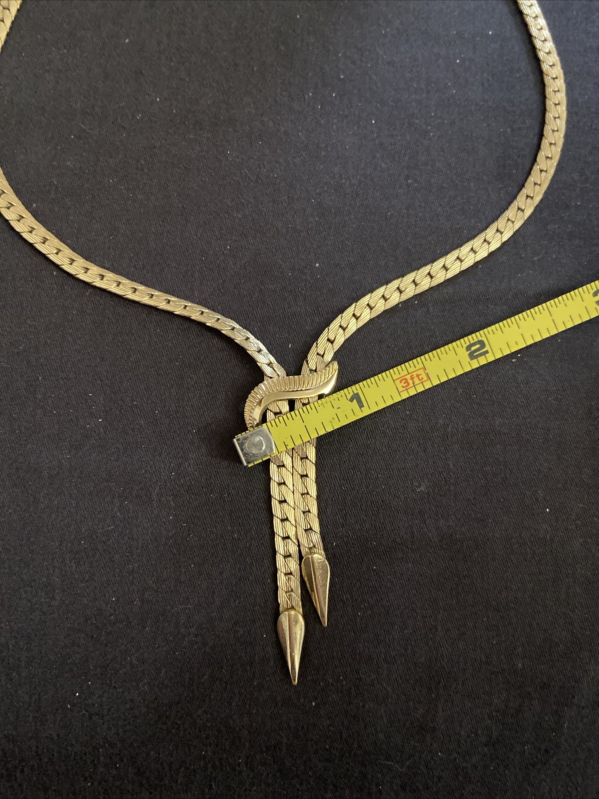 Vtg Van Dell 12k Gold Filled Herringbone Lariat Center Ornate Necklace 16” Heavy