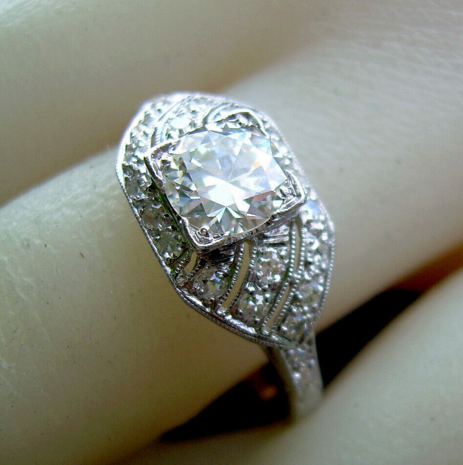 Original EARTH MINED DIAMOND Art Deco Engagement Ring Vintage PLATINUM Solitaire