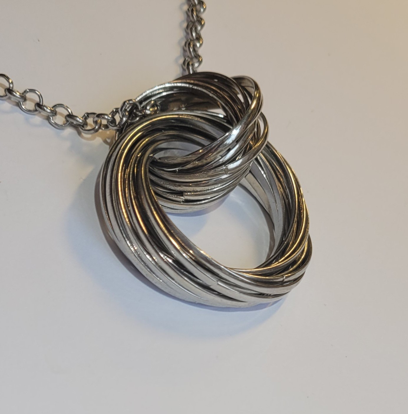 Mid Century Modern Intertwined Multi Ring Stainless Steel Pendant 36in Necklace