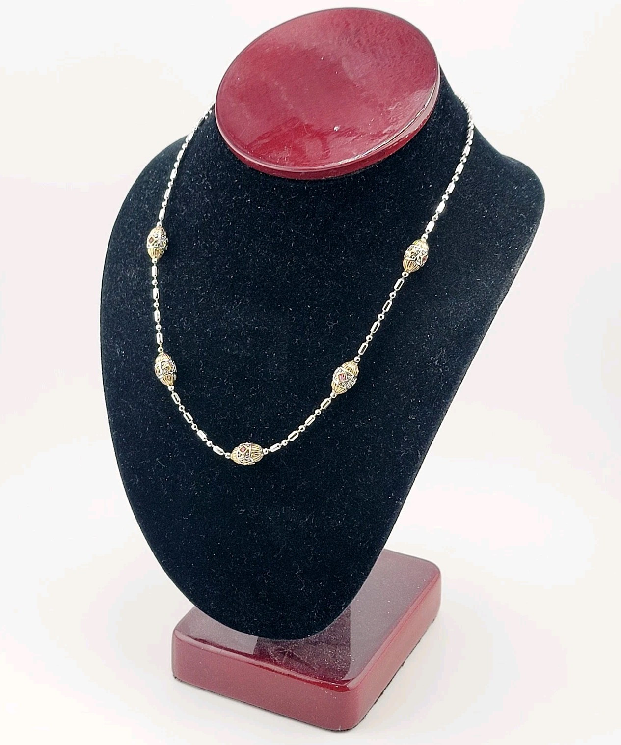Vtg TJ Necklace John Medeiros Bamboo 16″ Chain Golden CZ Designer Roman Jewelry