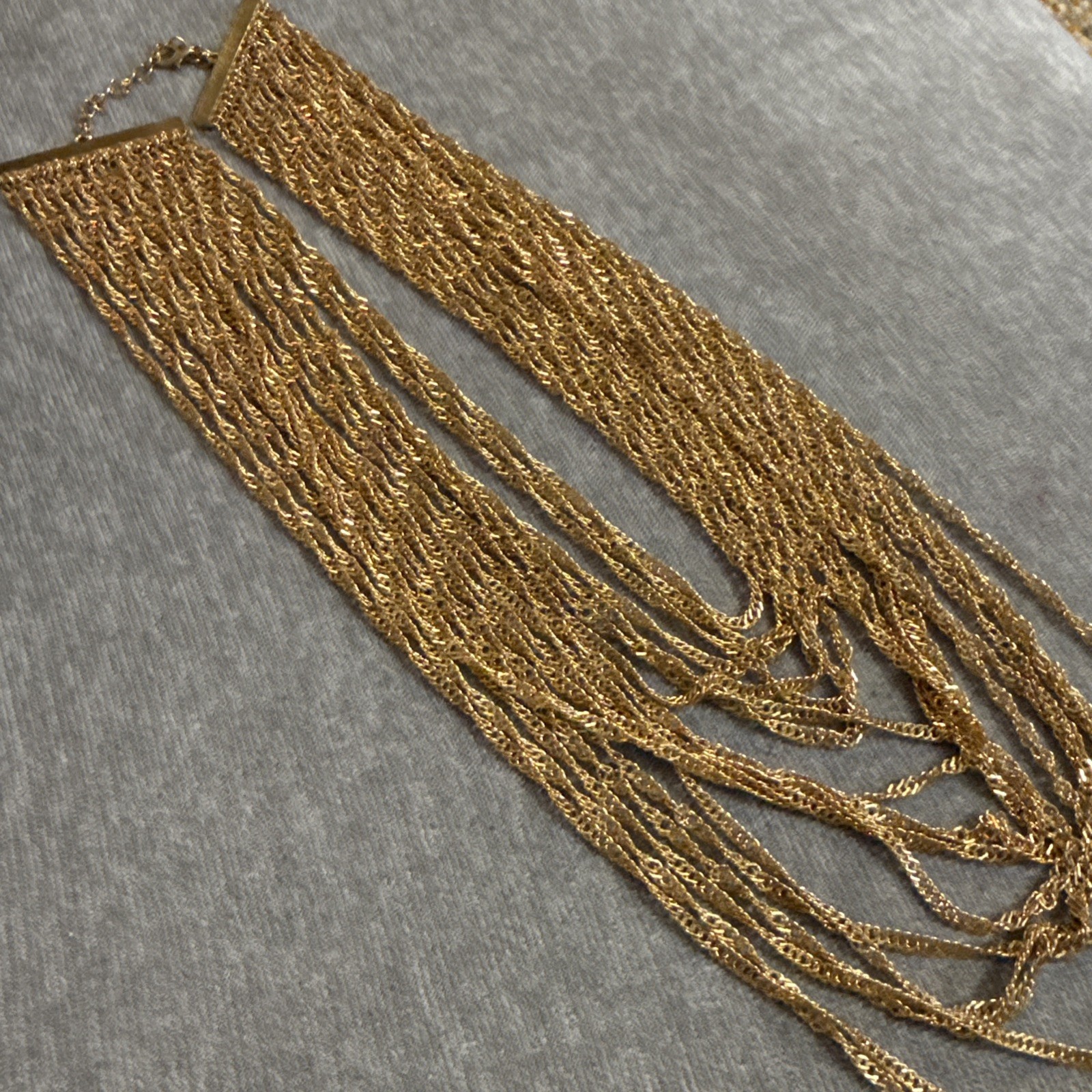 Vintage Gold Tone Multi Chain Cascading Statement Necklace