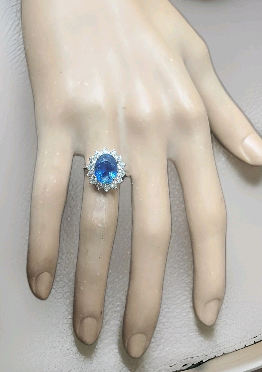 Vintage 14K White Gold Engagement Ring 4.66ct. Natural Blue Sapphire Oval GIA