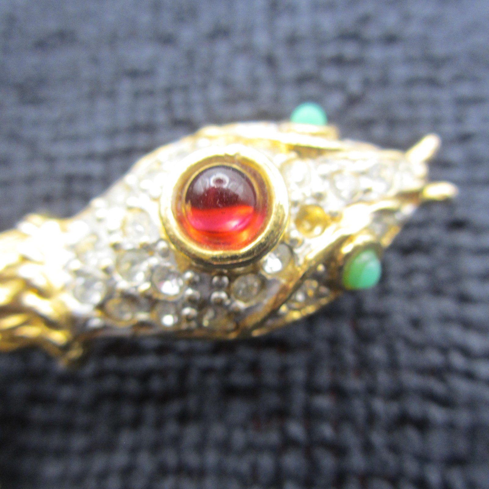 Vintage Snake Brooch Rhinestone Coiled Serpent Gold Tone 2 MISSING RHINESTONES