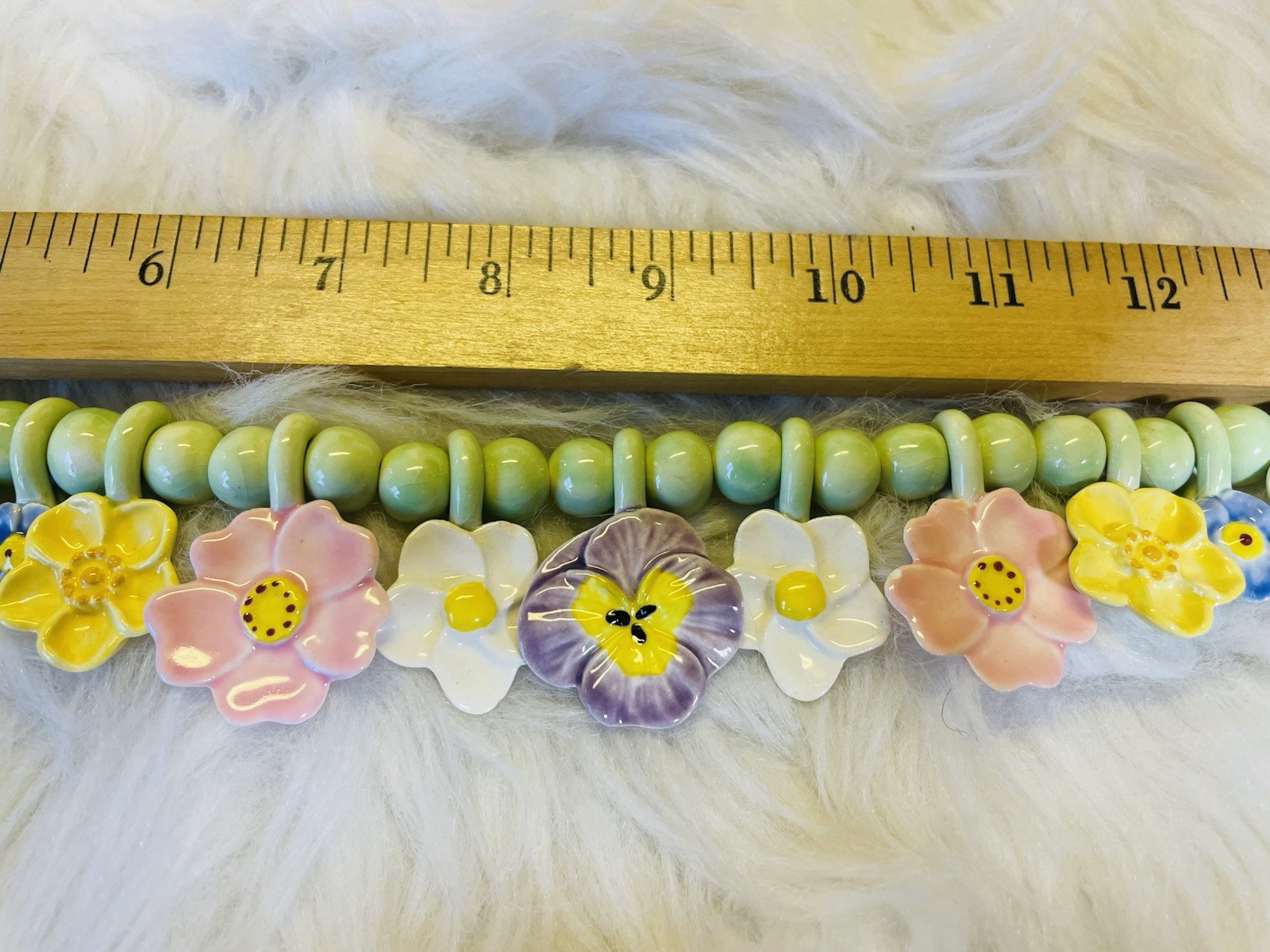 VINTAGE Flying Colors 80-90”s NECKLACE Flowers Pansy Leaves Colorful