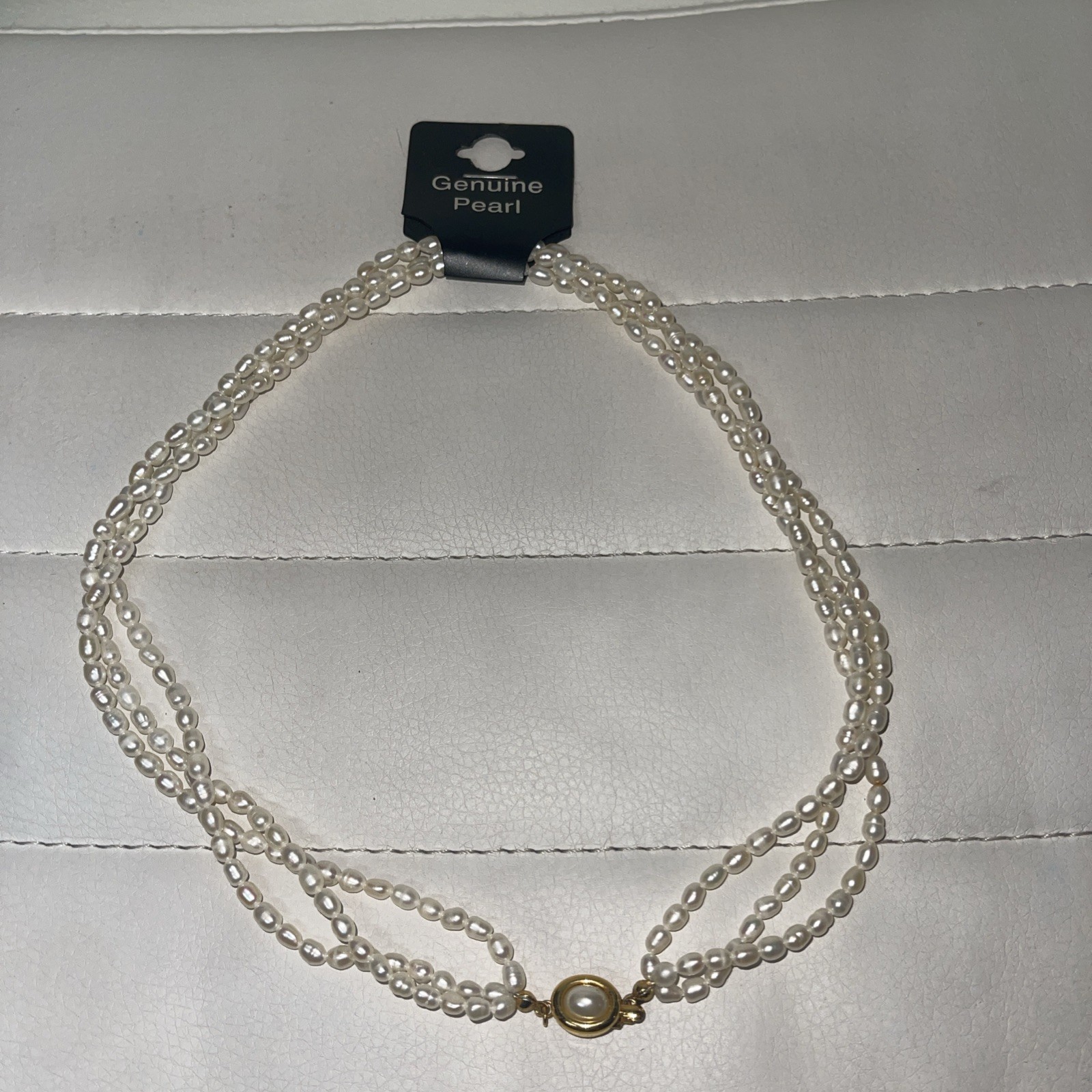 Vintage New Freshwater Seed Pearl Necklace Three Strand 17″ Solid Clasp NEW