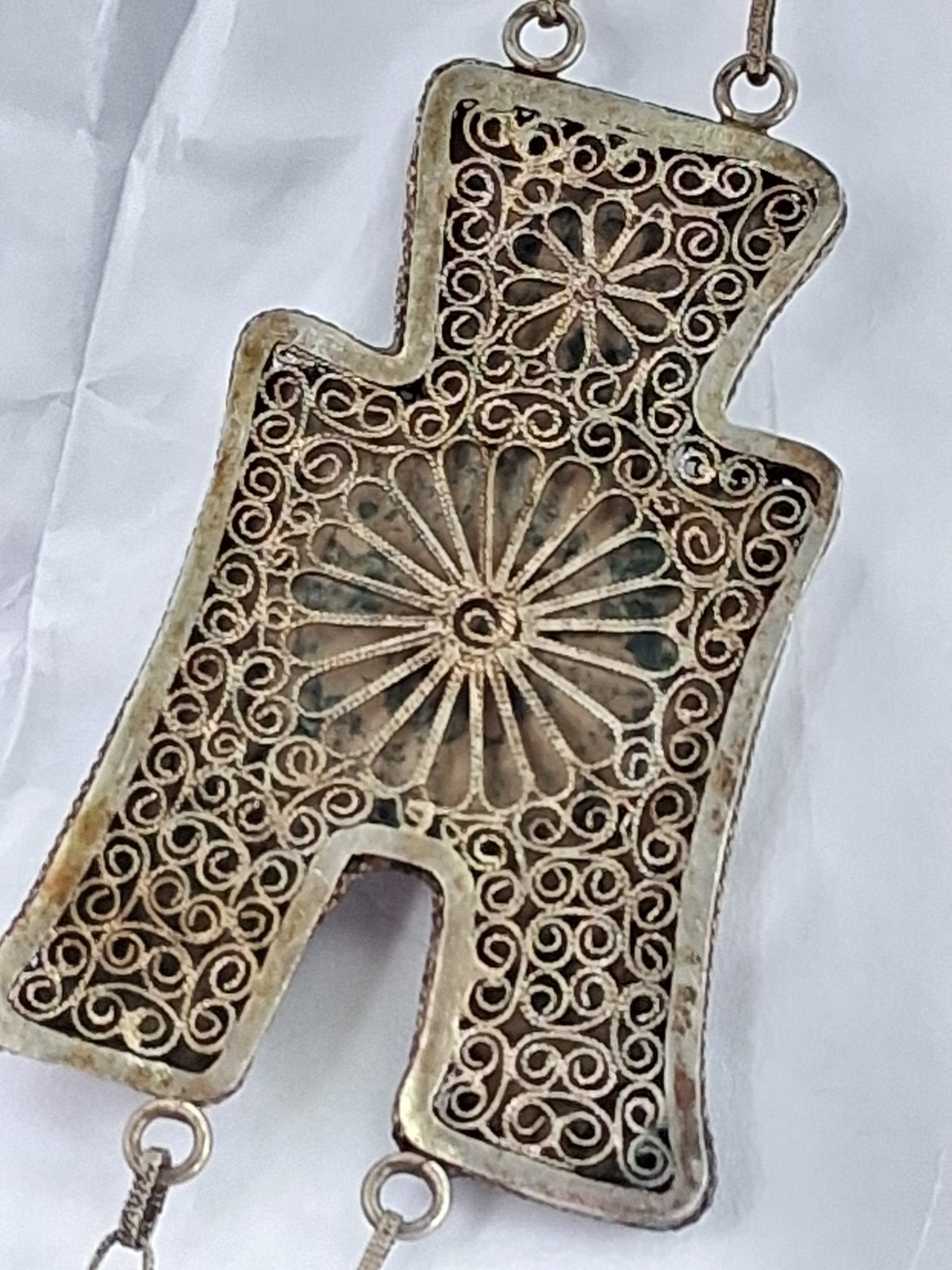 Rare Refined Art Deco Chinese Export Filigree Necklace Spade Money YAN