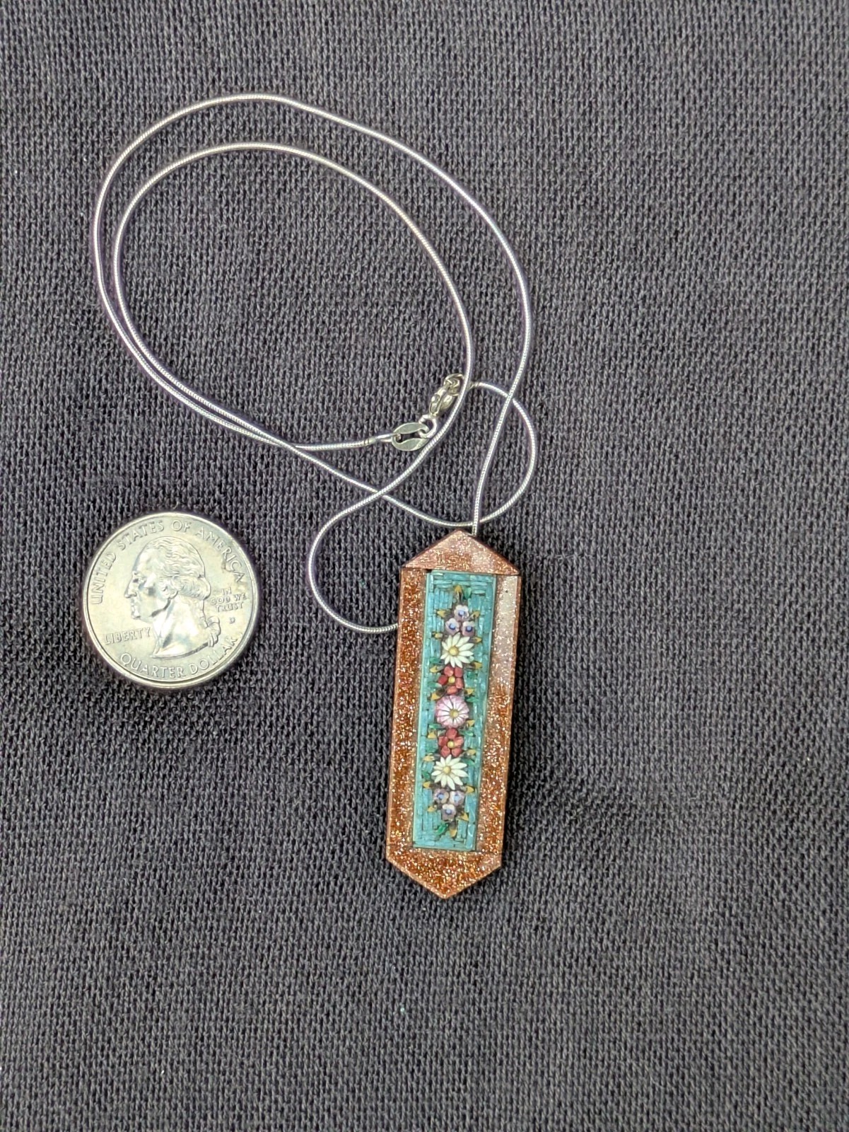 Antique Micro Mosaic Converted Pendant 16.5″ 925 Ster Silver Necklace AS IS D79
