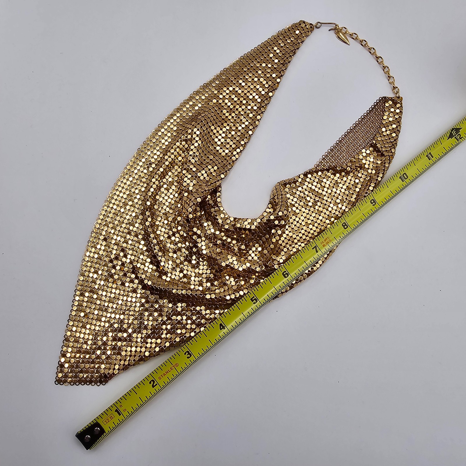 Vintage Whiting & Davis Gold Tone Mesh Scarf Bib Statement Necklace Disco
