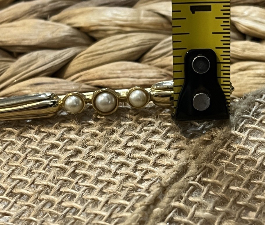 Victorian Revival Bar Pin Gold Tone Faux Pearl Brooch Vintage Costume Jewelry