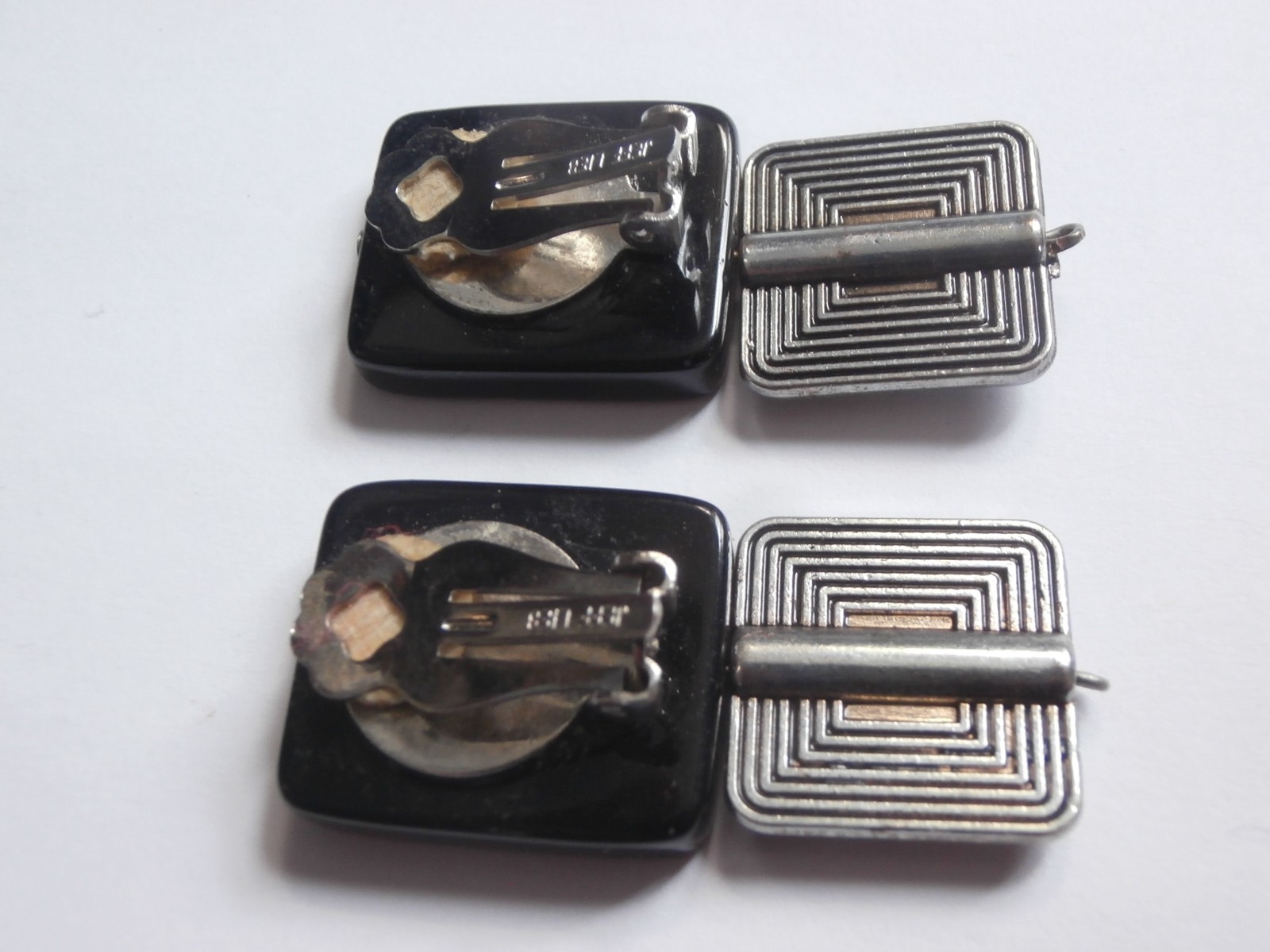 Jeff Lieb Vintage Designer Signed Clip Earrings Black Onyx Natural Stone