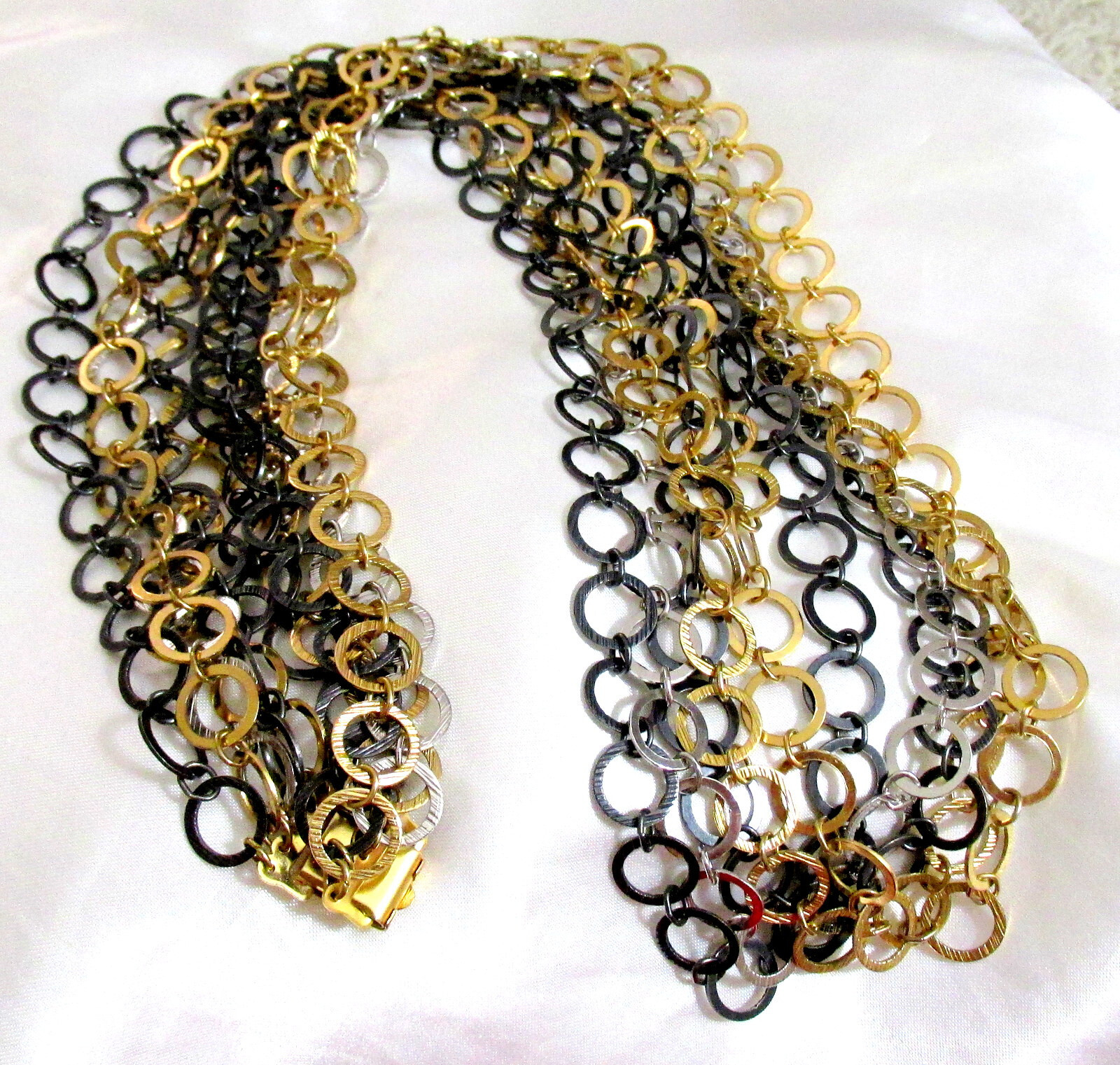 VTG RUNWAY NAPIER LUXE 36″ SWEEPING MULTICHAIN MIXED METAL NECKLACE MODERNIST
