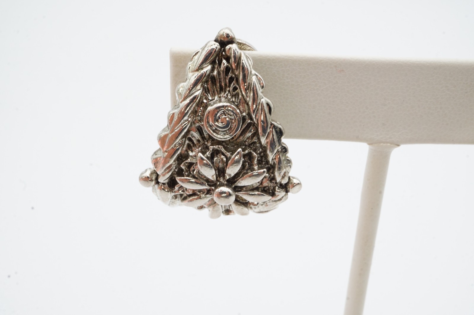 Vintage Clip On Earrings Silver Tone Textured Flower