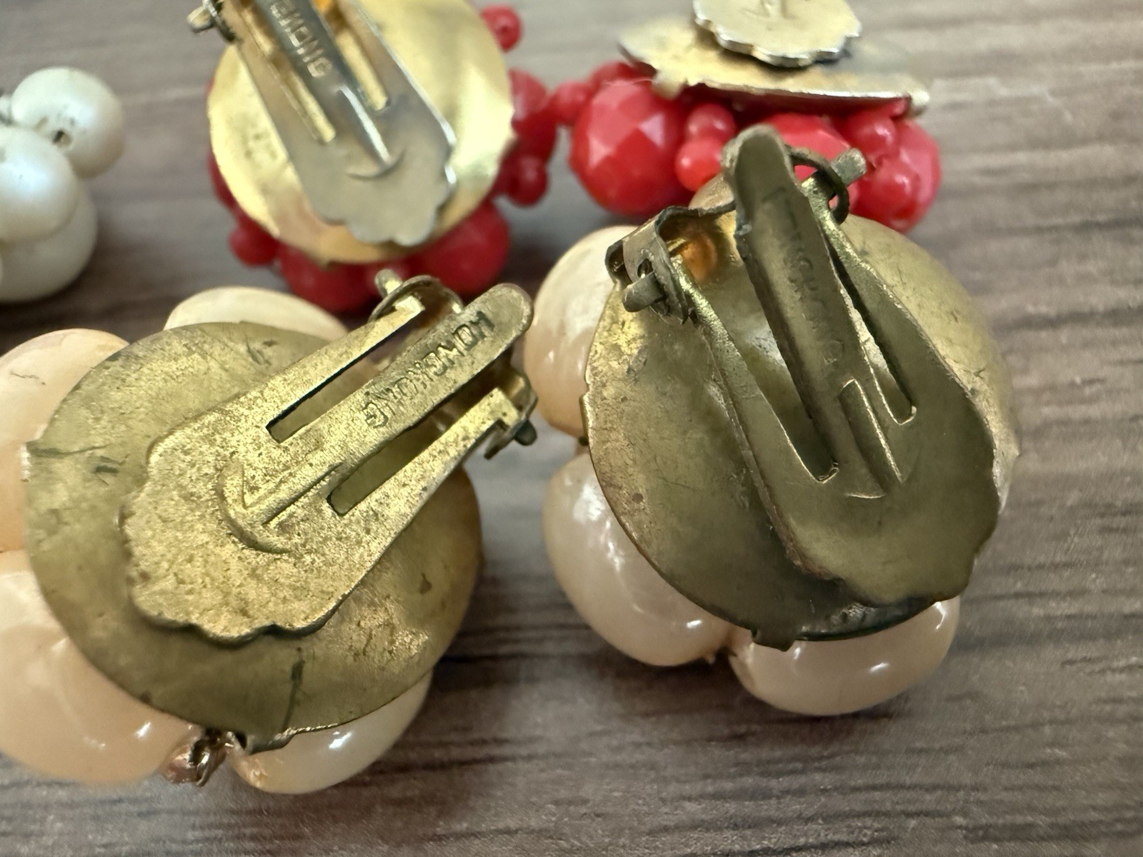 4 Pairs Vintage Beaded Clip-on Earrings Lot~ Japan, Hong Kong, WEST Germany