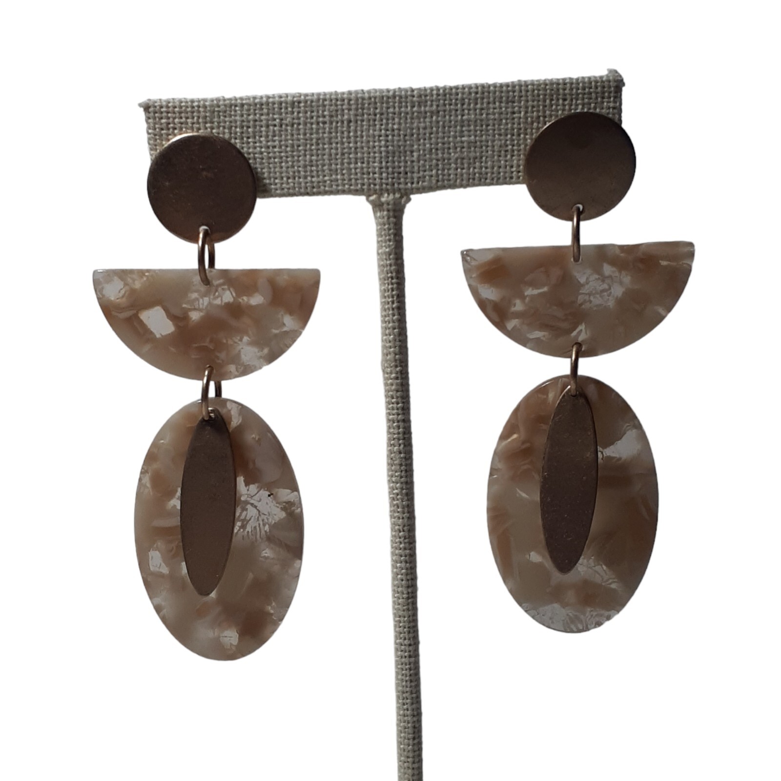 Pierced Dangle Drop Earrings Clear Acrylic with Mixed Inlay Materials 3″