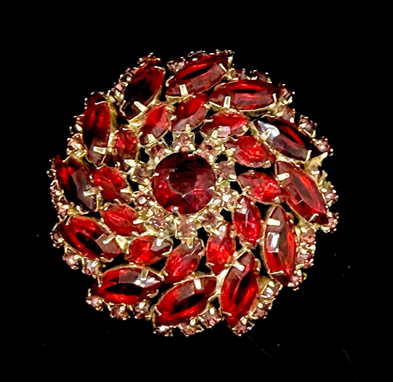 Vintage Juliana? Red Crystal Red AB Brooch Great Condition Large Open Back