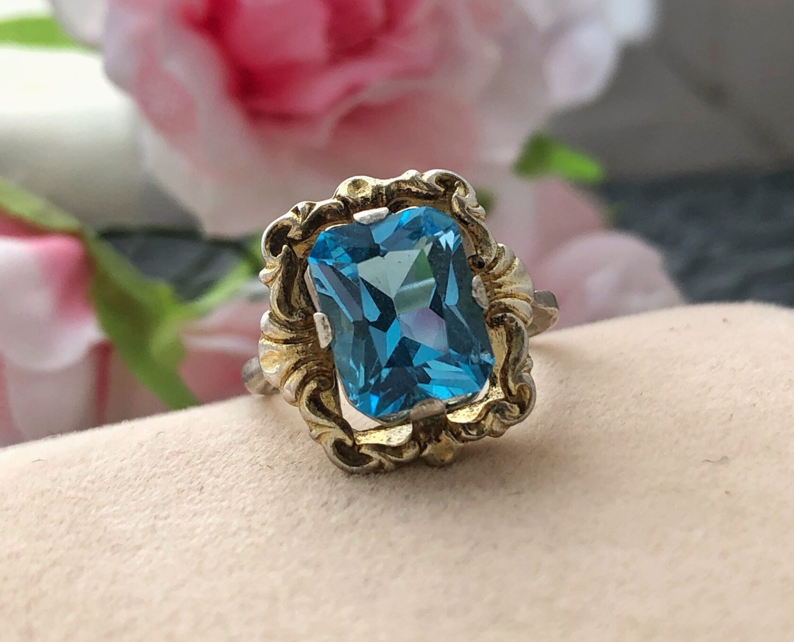 Estate Jewelry Vintage Ring Soviet Sterling Silver 875 Aquamarine Size 6 USSR