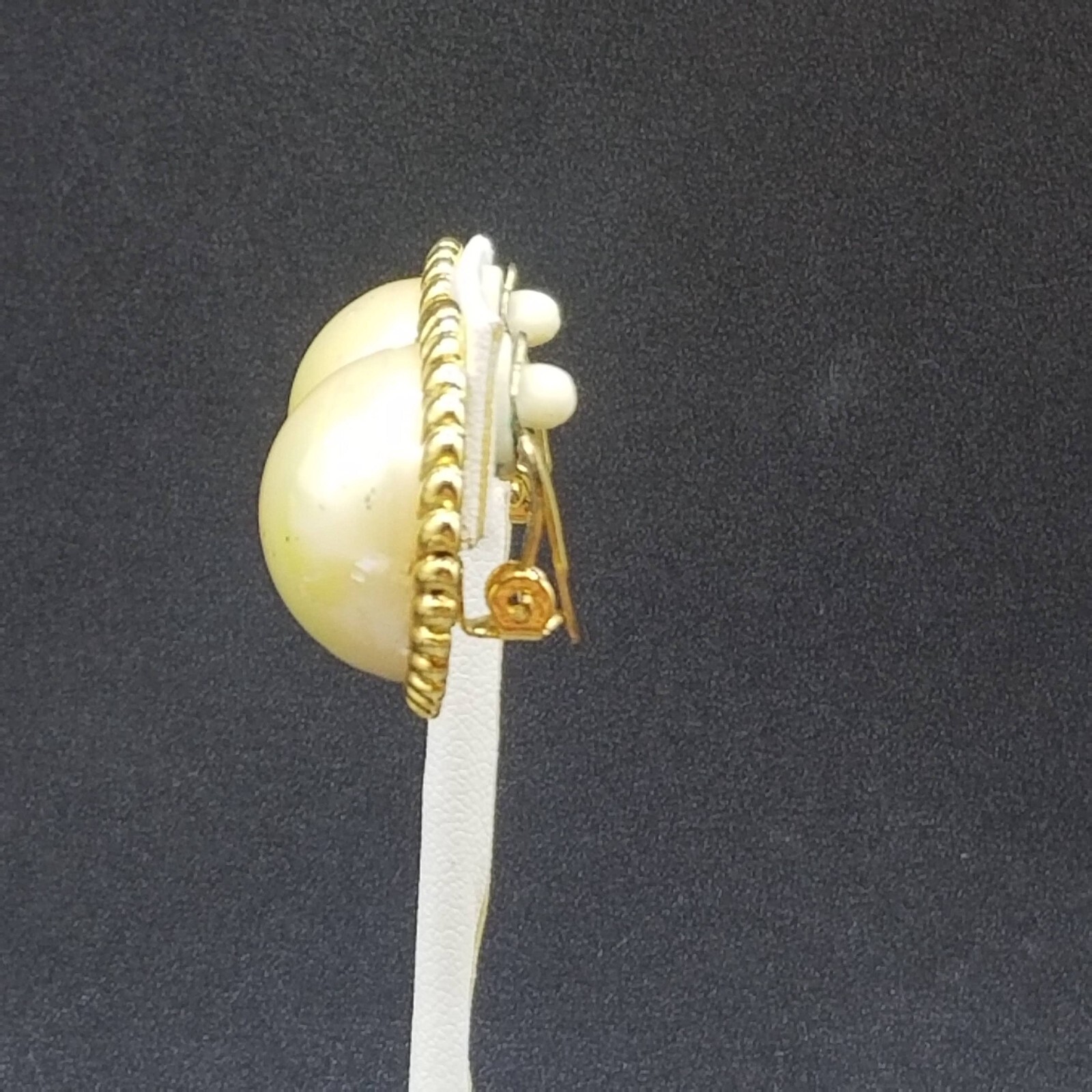 Vintage Clip on Earrings Gold tone Iridescent Button Style Dome Stud 1″