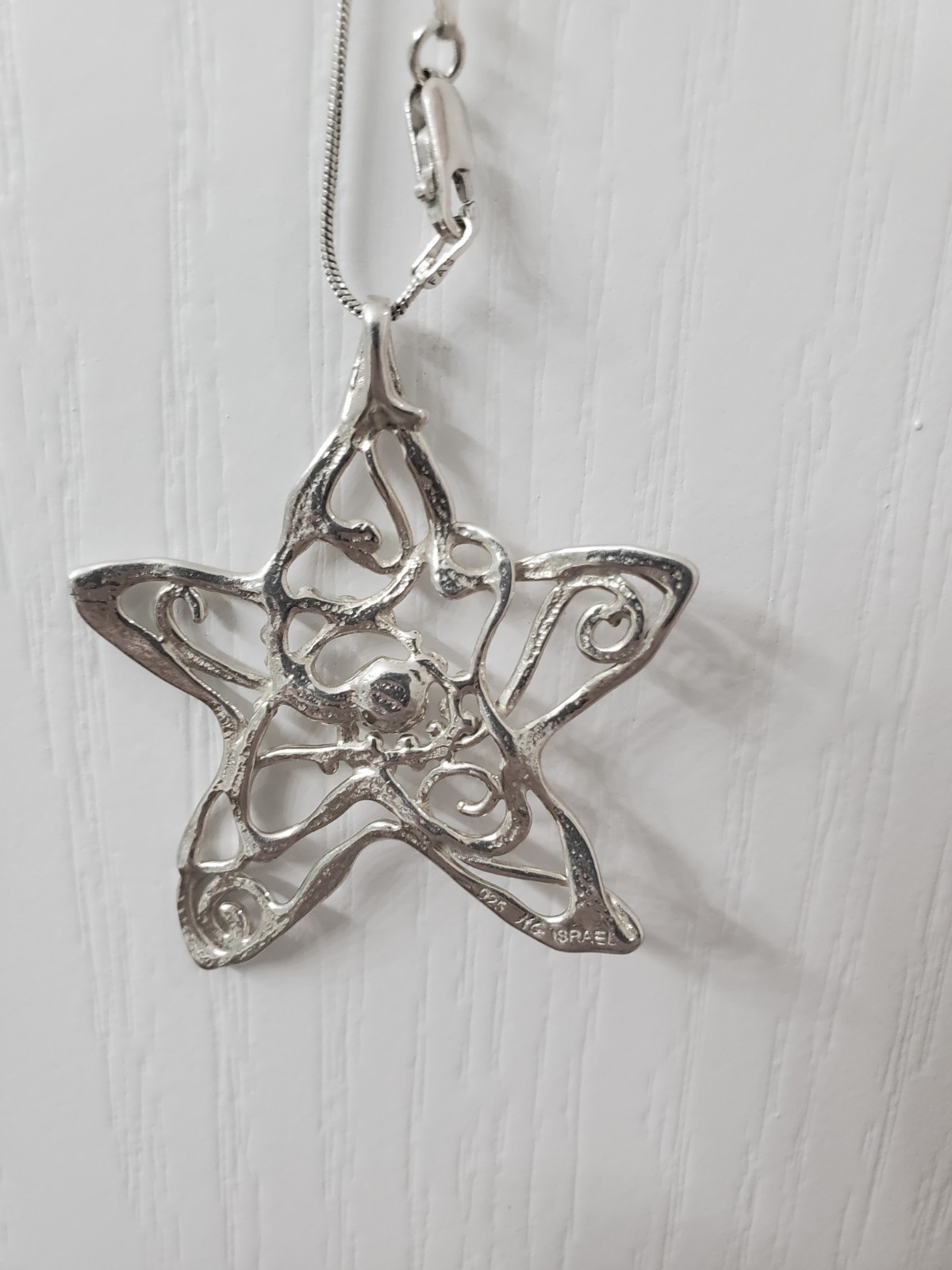 HAGIT GORALI Sterling Vintage Israel Pearl Star Pendant W Chain