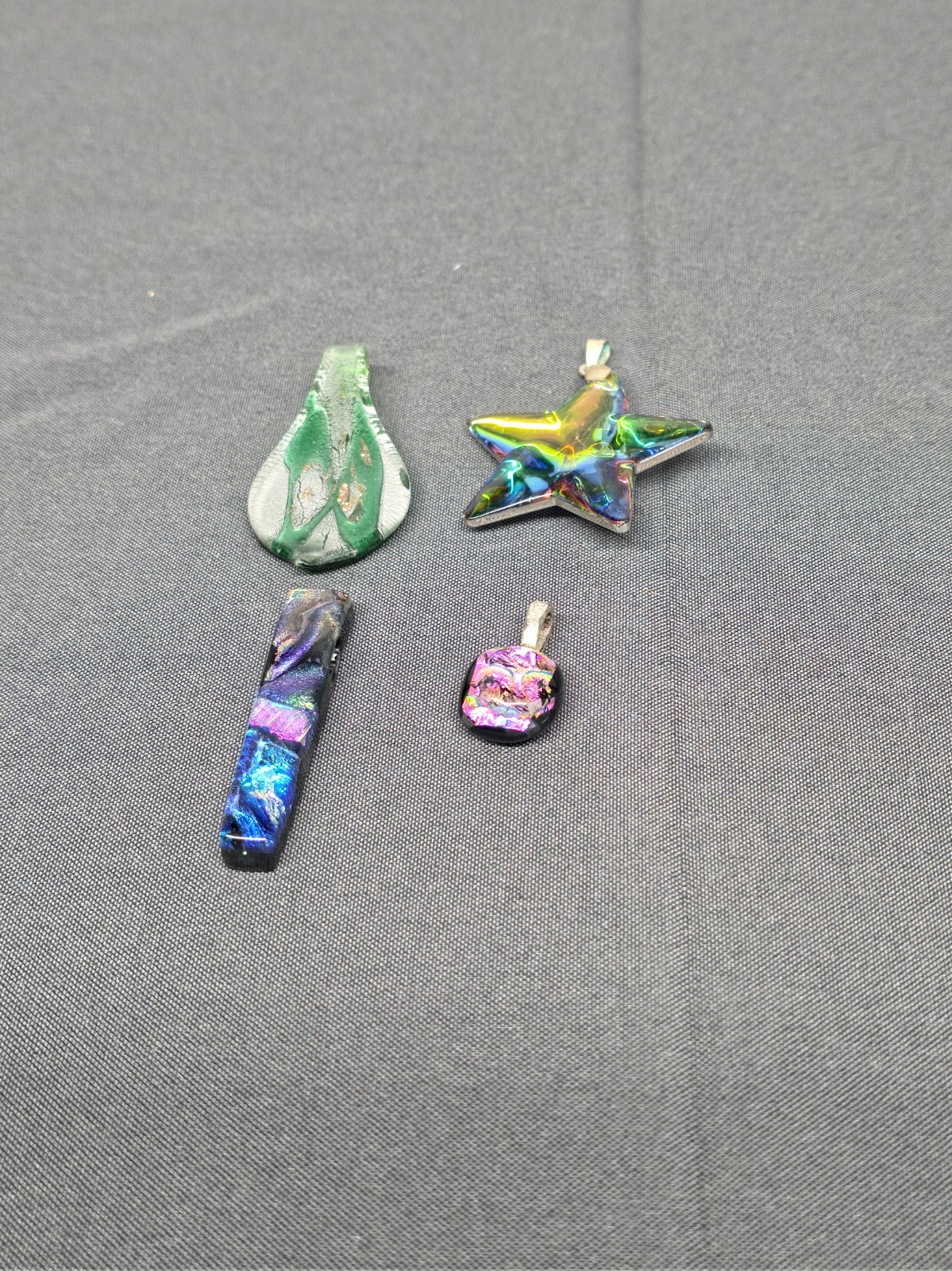 Vtg Dichroic Art Glass Pendant Lot 4 Pcs Shimmer Iridescent Star Studio Jewelry