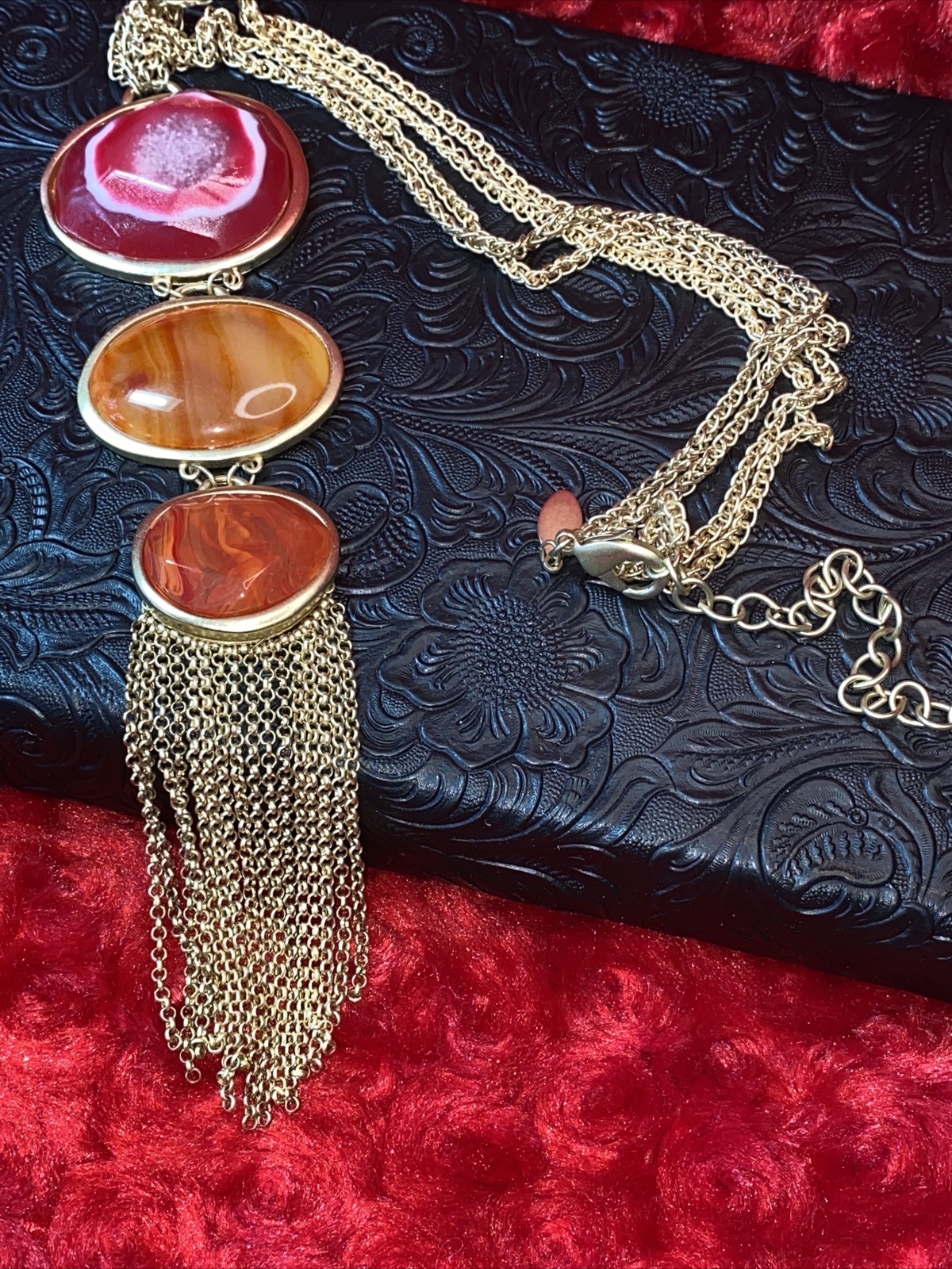 Vintage Chicos Triple Pendant Gold Tone Necklace Amyra Collection Nickel Free