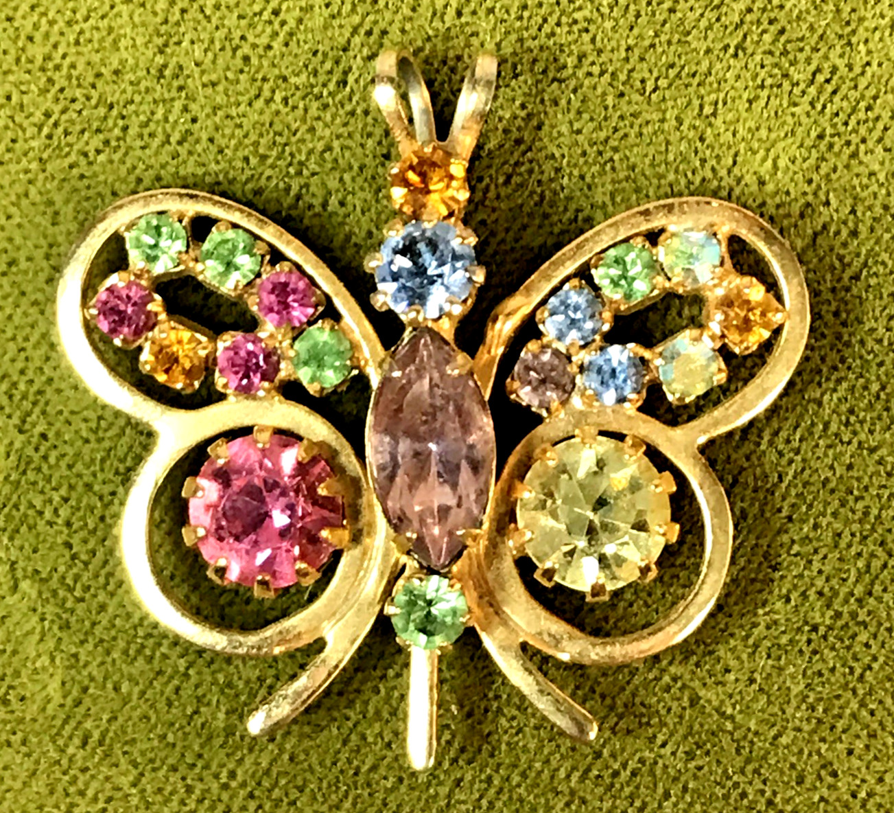 Vintage Multicolored Rhinestone Butterfly Pendant For Necklace
