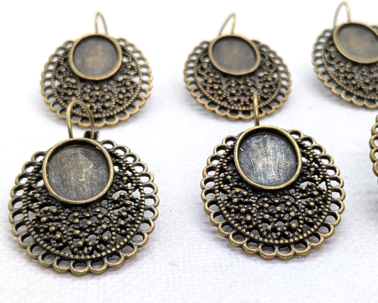 10 Bronze Colored Earring Blanks Bezel Settings Filigree Border Cabochon Base