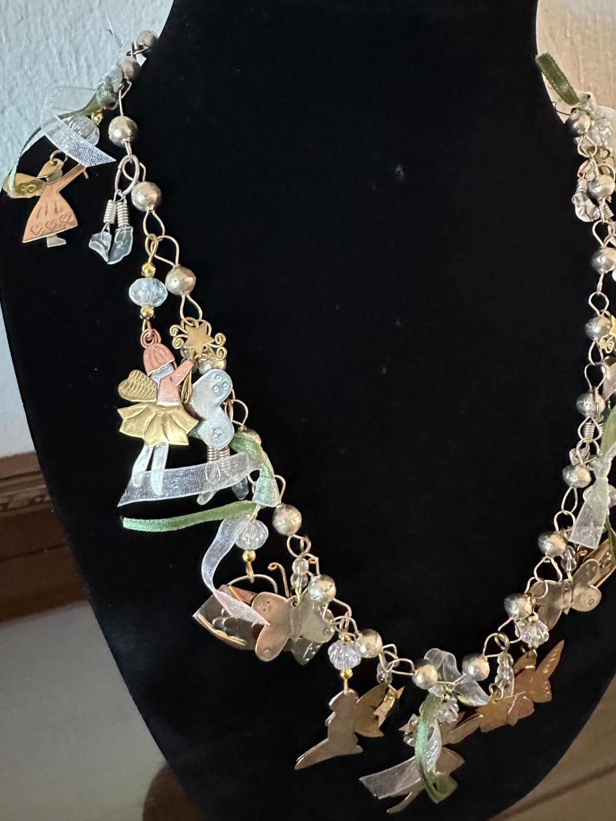 Vintage Charm Necklace, Brass & Silver Angels Kids Children, 19”