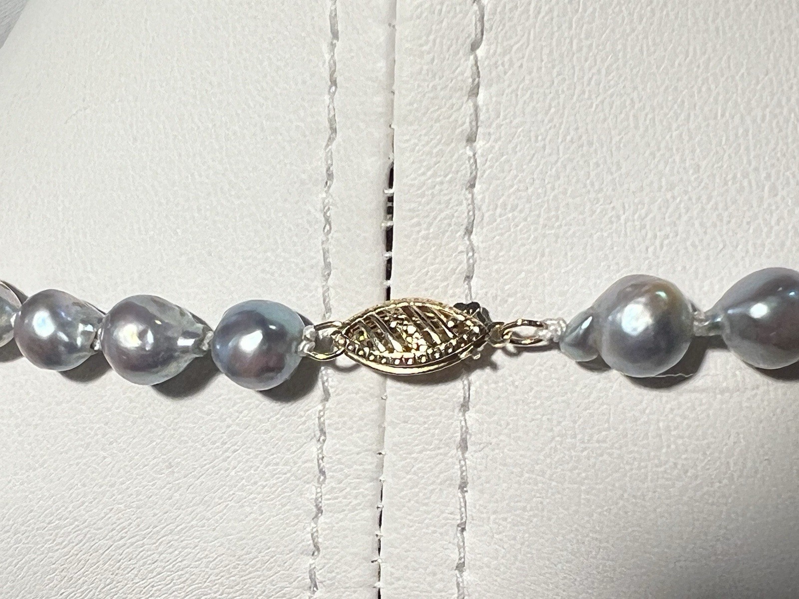 Japanese Silver-Blue Baroque Saltwater Akoya Pearl Necklace 14k clasp 6-9.5mm
