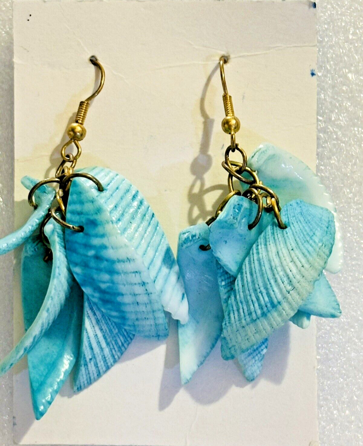 Sea SHELLS Hook EARRINGS pierced long dangle handmade Turquoise