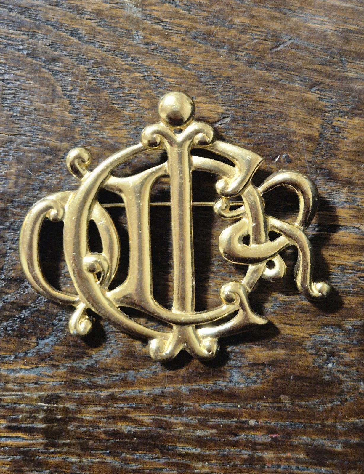 CHRISTIAN DIOR Insignia Brooch. Authentic, GP Monogram, Signed French Designer