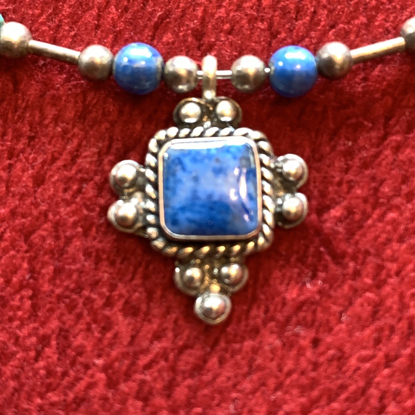 Flex Wire Choker Necklace blue tumbled stone citrine lapis 925 Silver Signed VTG