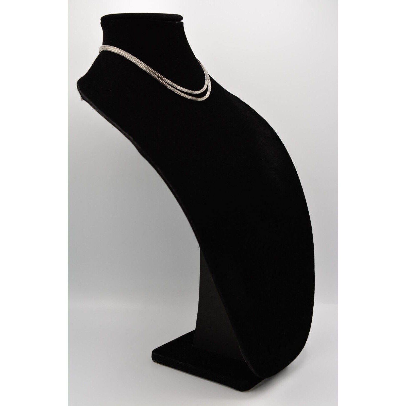 Vintage Chain Necklace Collar Boxed Double Layered Silver Tone Shiny 1980s 9J