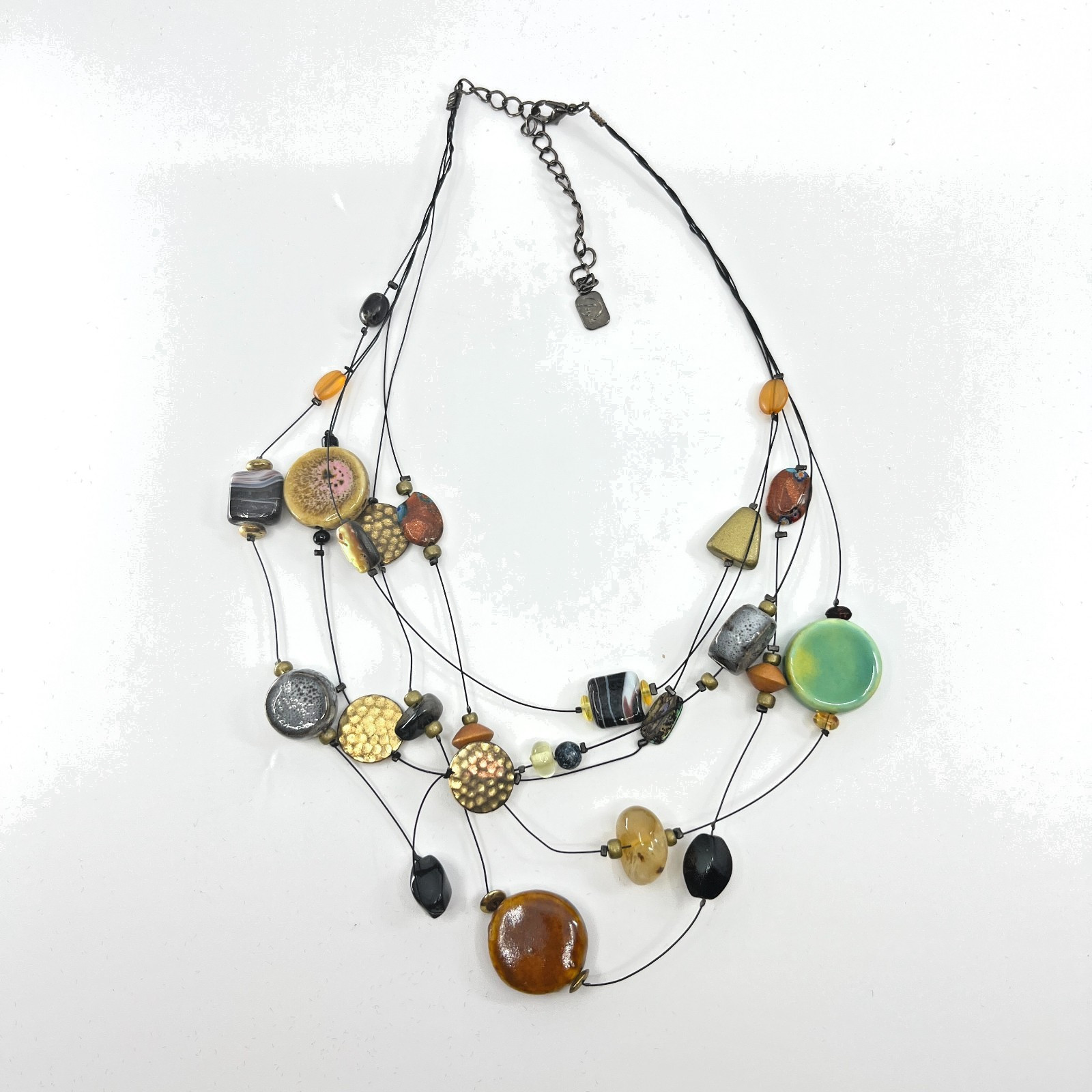 VTG You & I Multi-Strand Earth Tone Beaded Necklace – Artisan Mixed Media Style