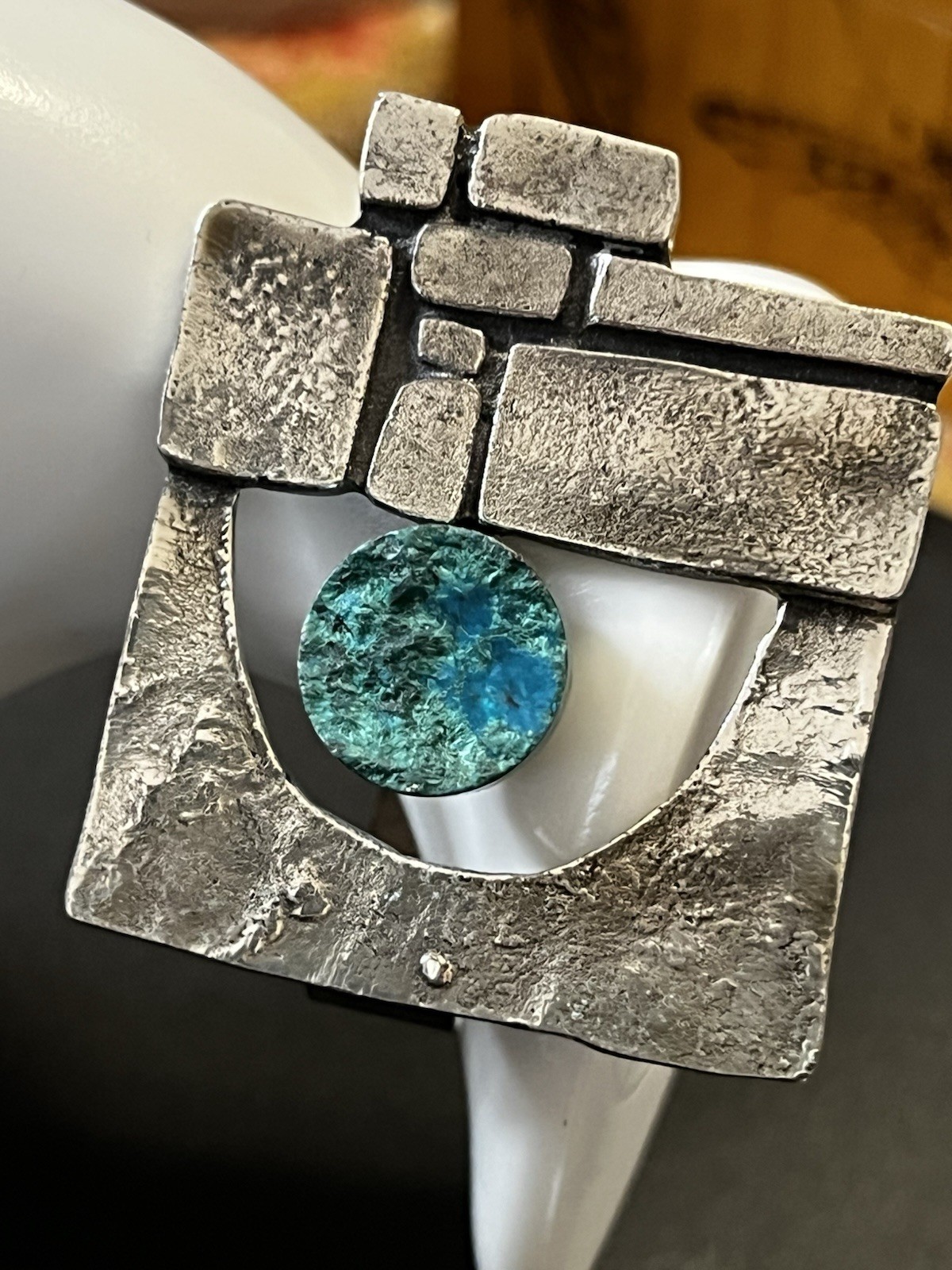 Scandinavian Brutalist 835 Silver Sz 5.75 Artist Crafted Bracelet Chrysocolla