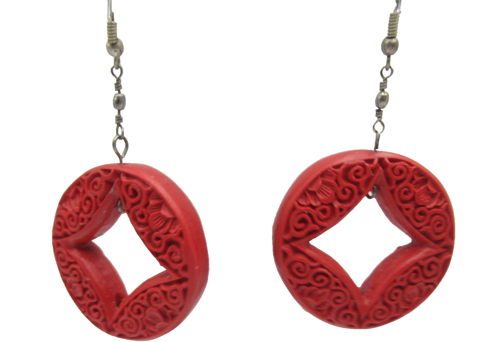 Red Cinnabar Hoop Vintage Pierced Earrings Chunky