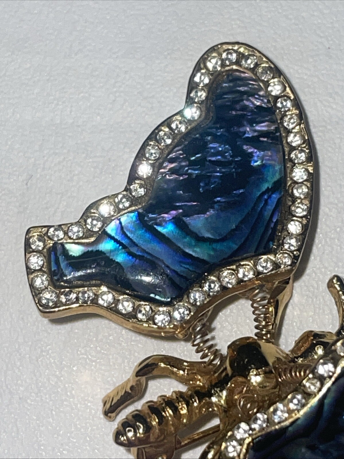 Vintage Gold Tone Butterfly Brooch, with Trember Abalone Wings Missing Zircons