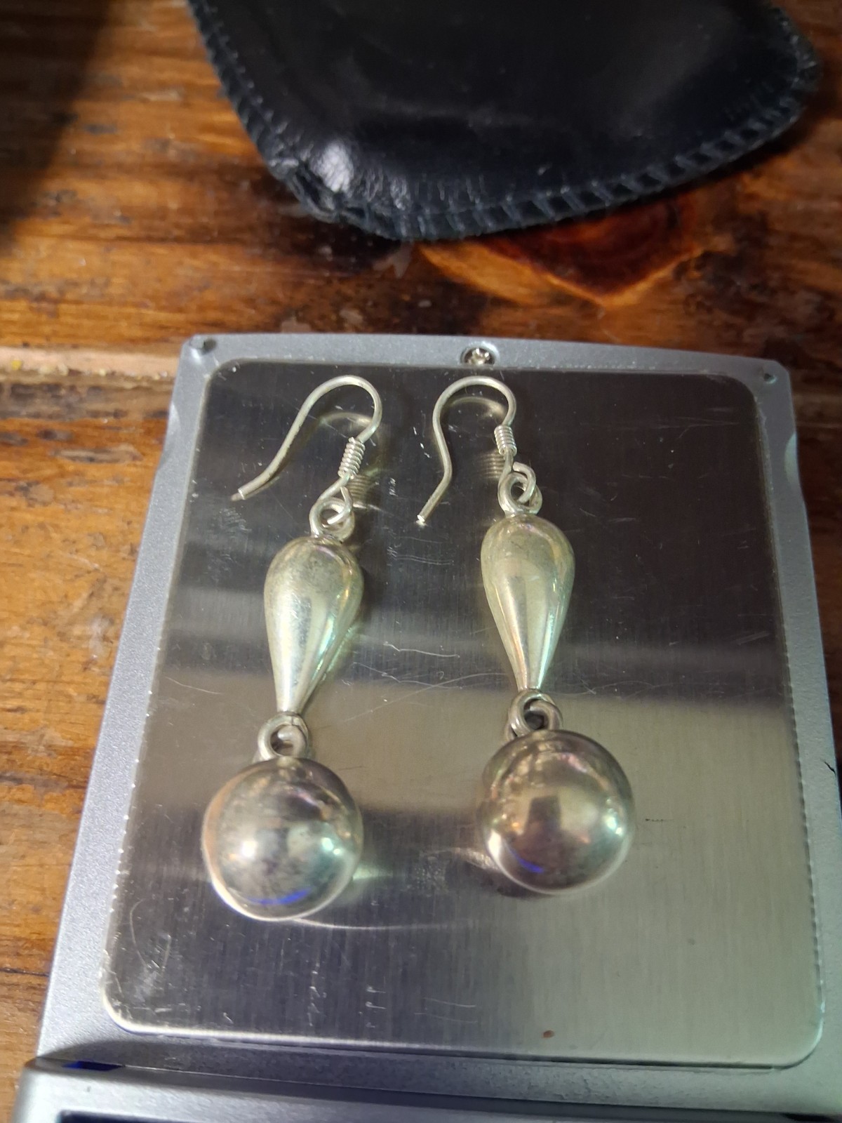 VTG MEXICO Sterling Silver 925 2 1/4″ TEARDROP & BALL Dangle Hook Earrings 16.9G