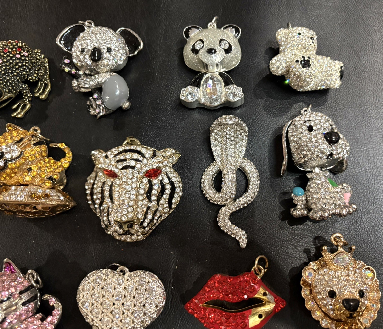 Rhinestone Lot Some Articulated Moveable Cat Tiger Owl Bird Koala Bear Pendants