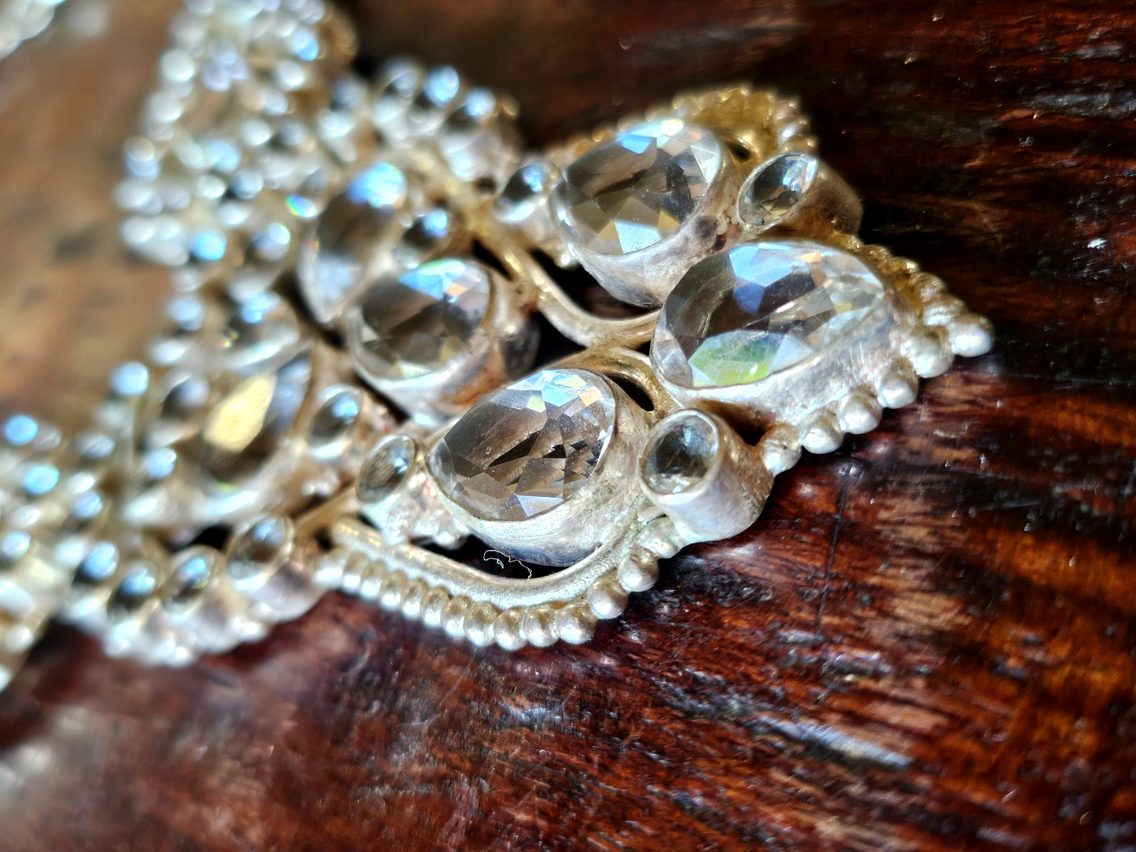 Vintage Sterling Silver Clear Rhinestone Wedding Necklace STUNNING ONE OF ONE