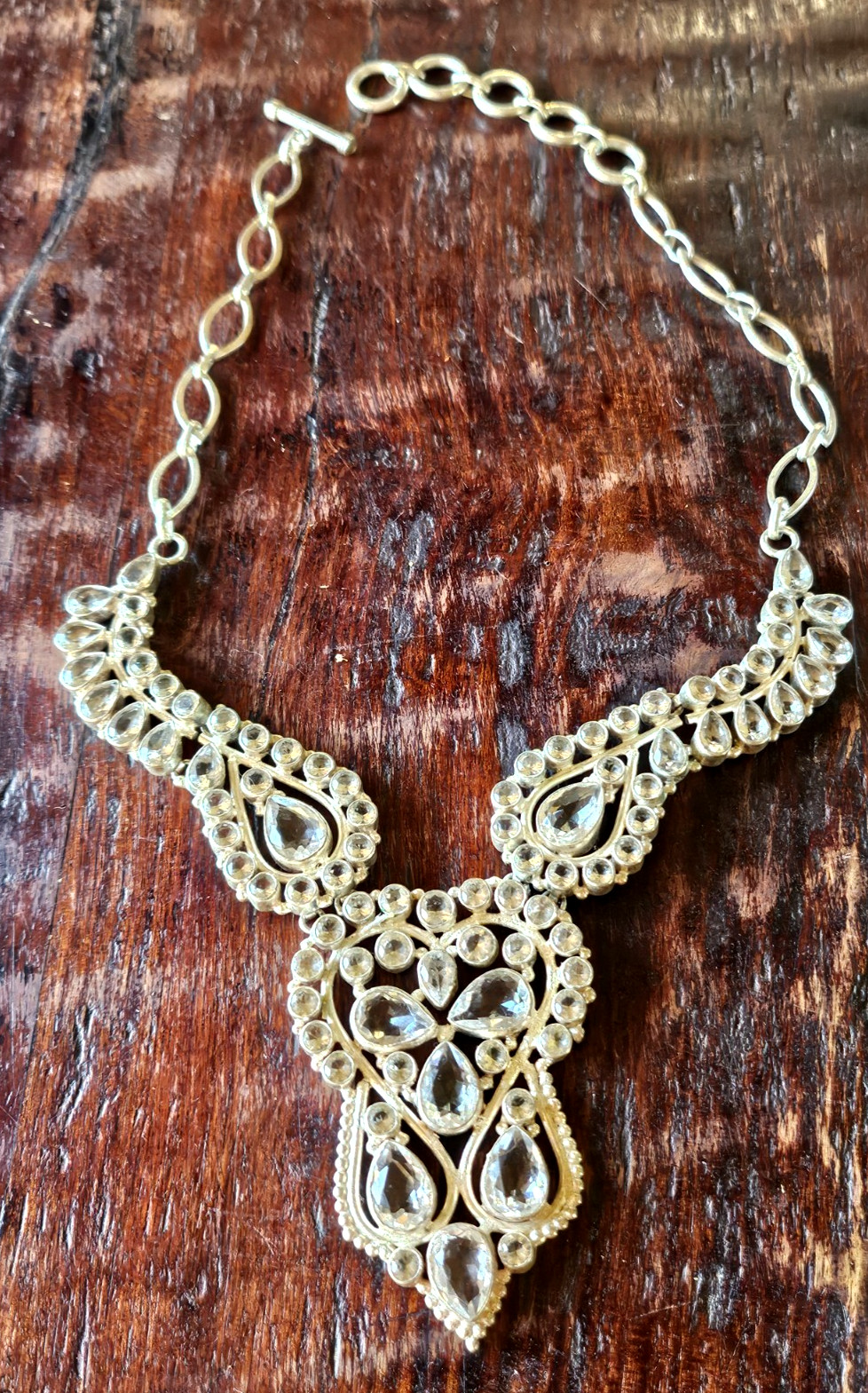 Vintage Sterling Silver Clear Rhinestone Wedding Necklace STUNNING ONE OF ONE