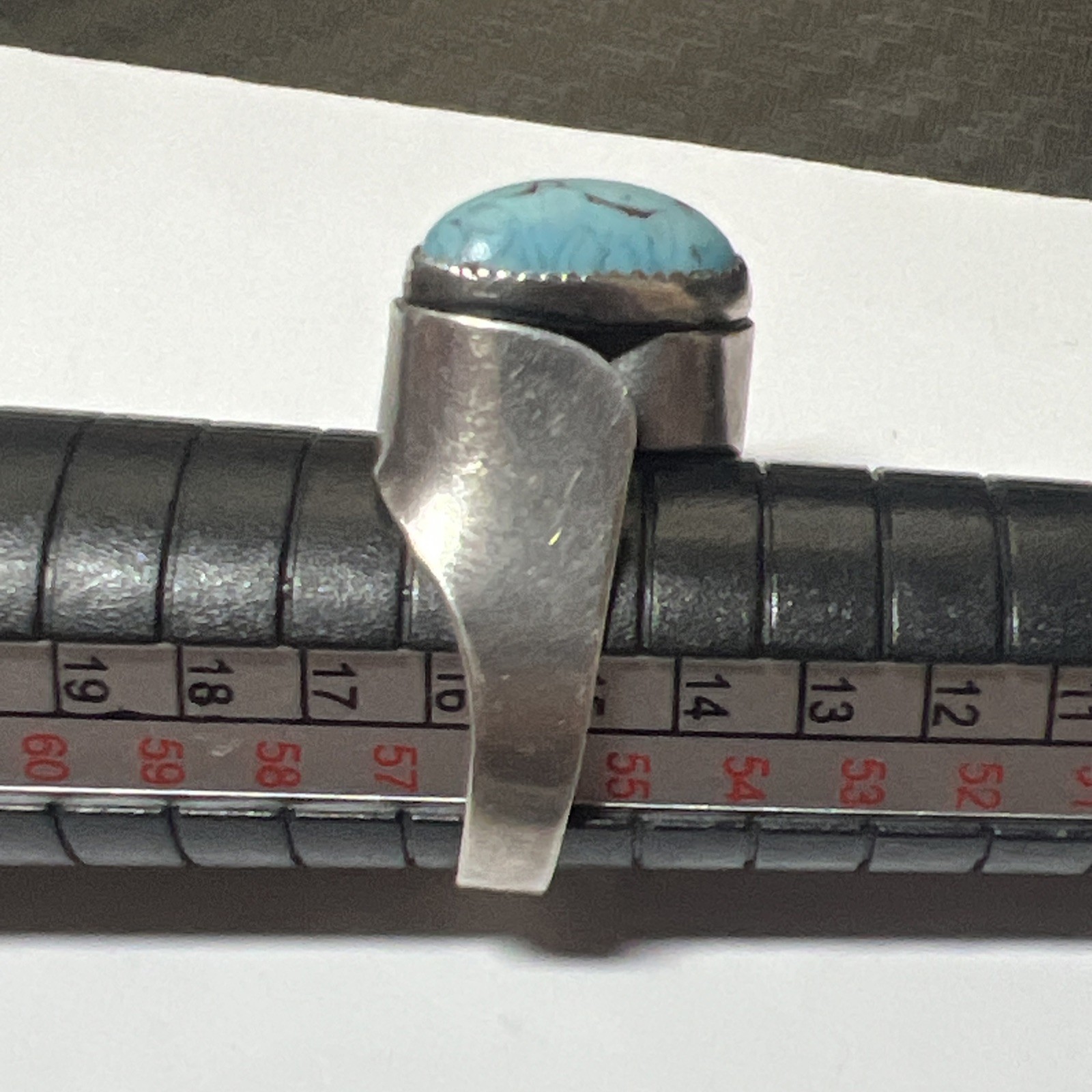 VTG Beau Sterling Silver Turquoise Ring Oval Stone Modernist Ring Sz 7.75