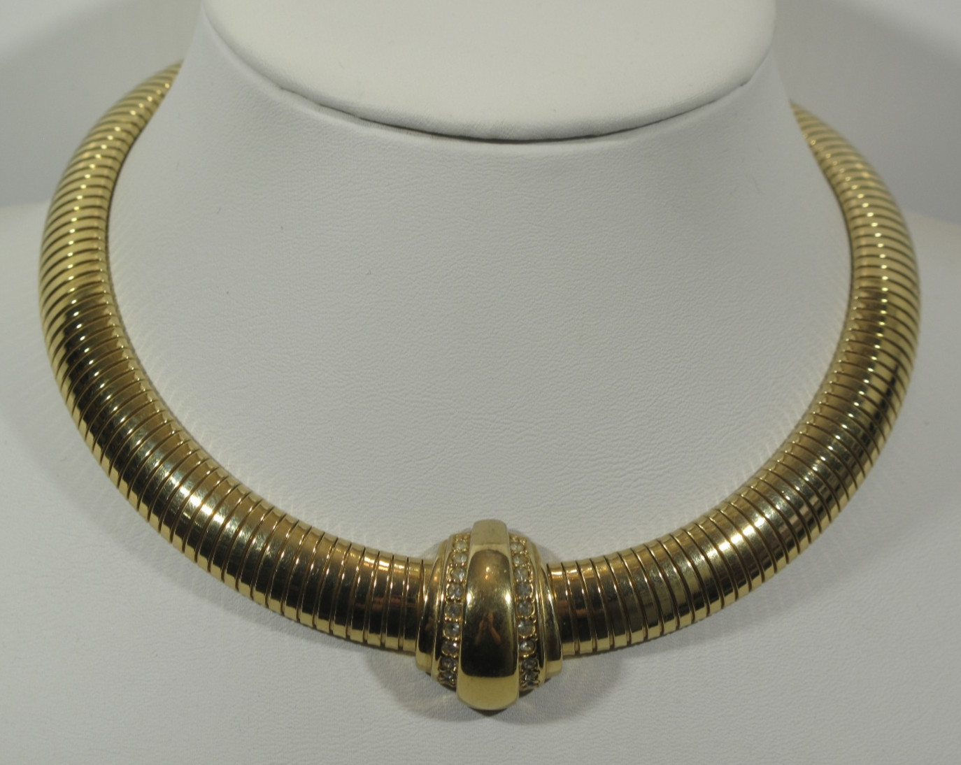 AVON 1886-1986 Gold Tone Omega Rhinestone Choker Necklace 100th Anniversary VTG