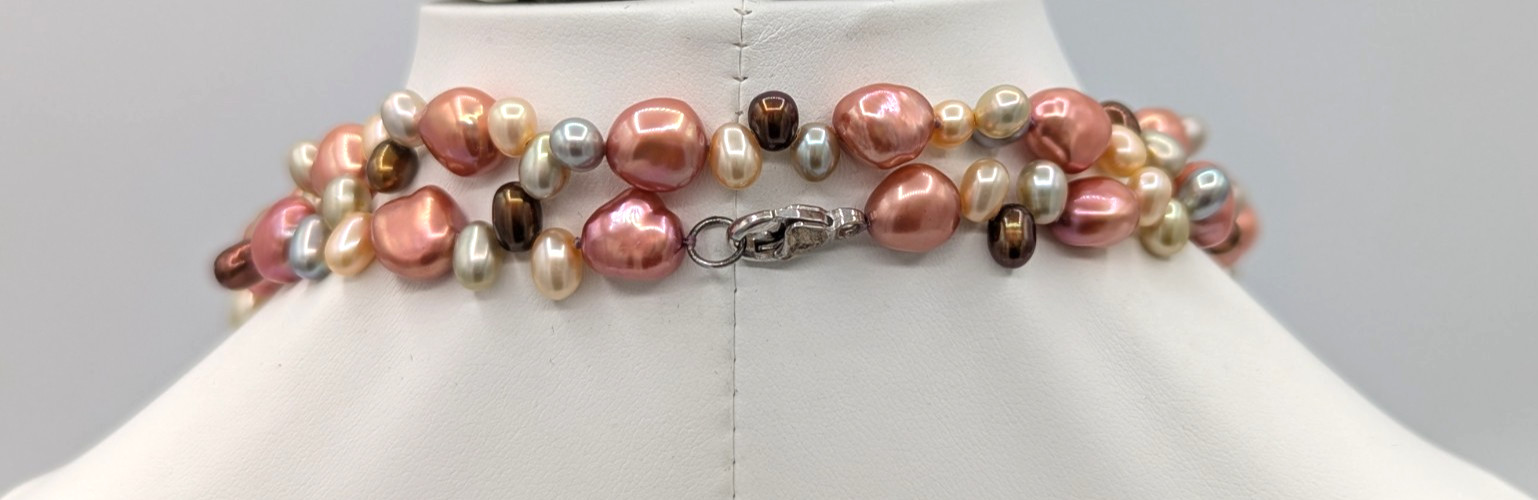 Baroque Freshwater Pearl Necklace Multicolor Pastel Beads Long 52″ Summer
