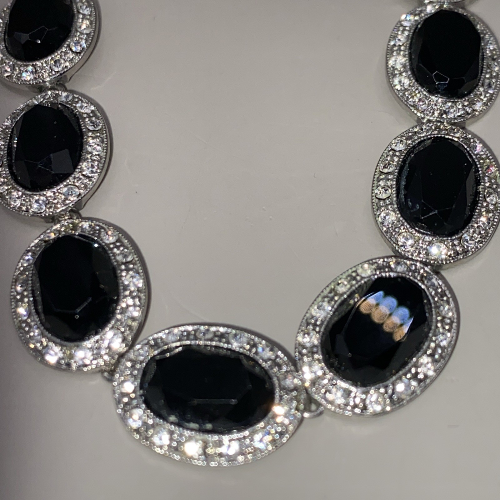 SPARKLE VTG Monet Necklace Earrings Set Black Glass Rhinestones SilverTone Chain